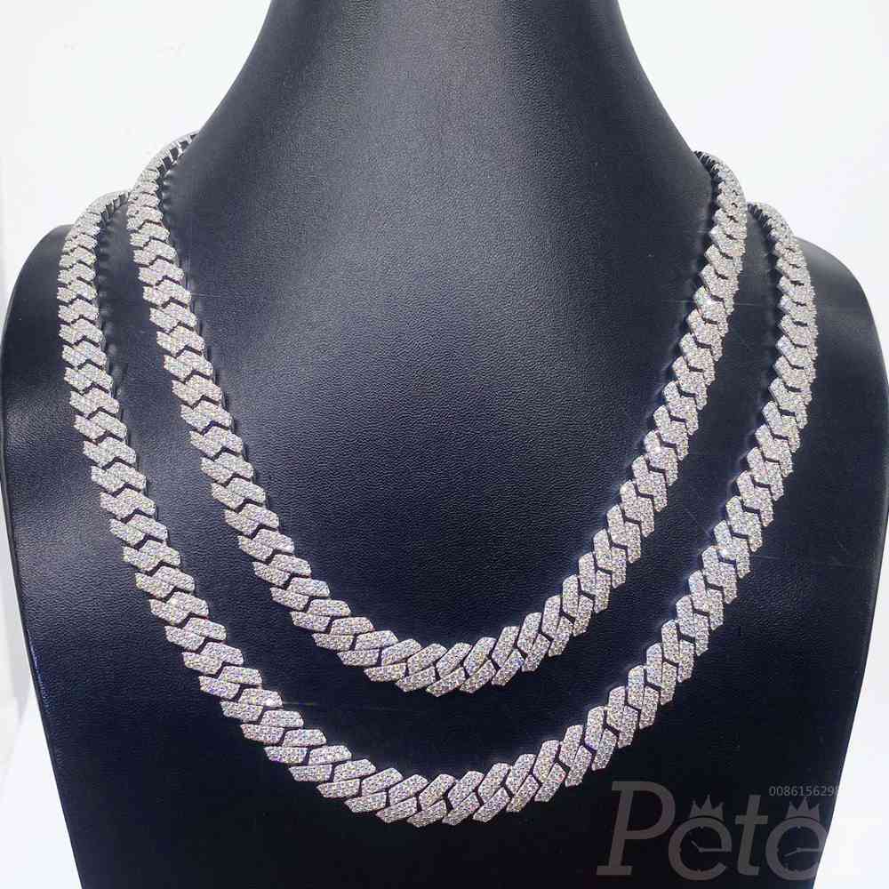 Cuban Chain 10mm Diamonds Moissanite 925 silver Hip-Hop necklace shiny stones FH1803