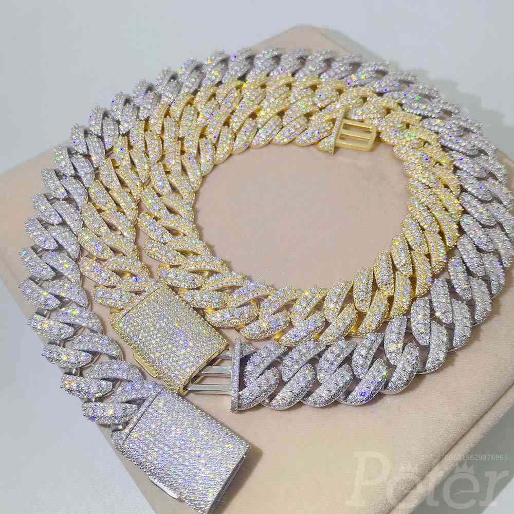 Cuban Chain 20mm Moissanite diamonds shiny Hip-Hop Necklace fashion S925 silver FH1859