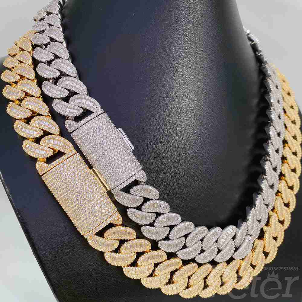 Cuban S925 Chains 18mm Moissanite diamonds baguette stones Hip-Hop rappers' necklace bling bling FH1884