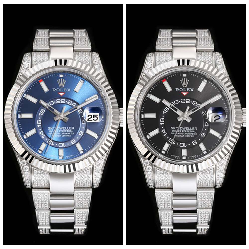 Sky-Dweller 42mm partial diamonds silver case blue/black dial full works 9001 automatic 2022 1:1 grade WTx