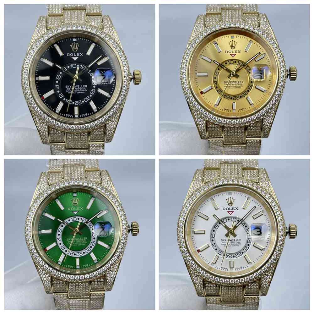 Sky-Dweller full diamonds gold case black/gold/green/white dials AAA automatic 41mm men watches S115