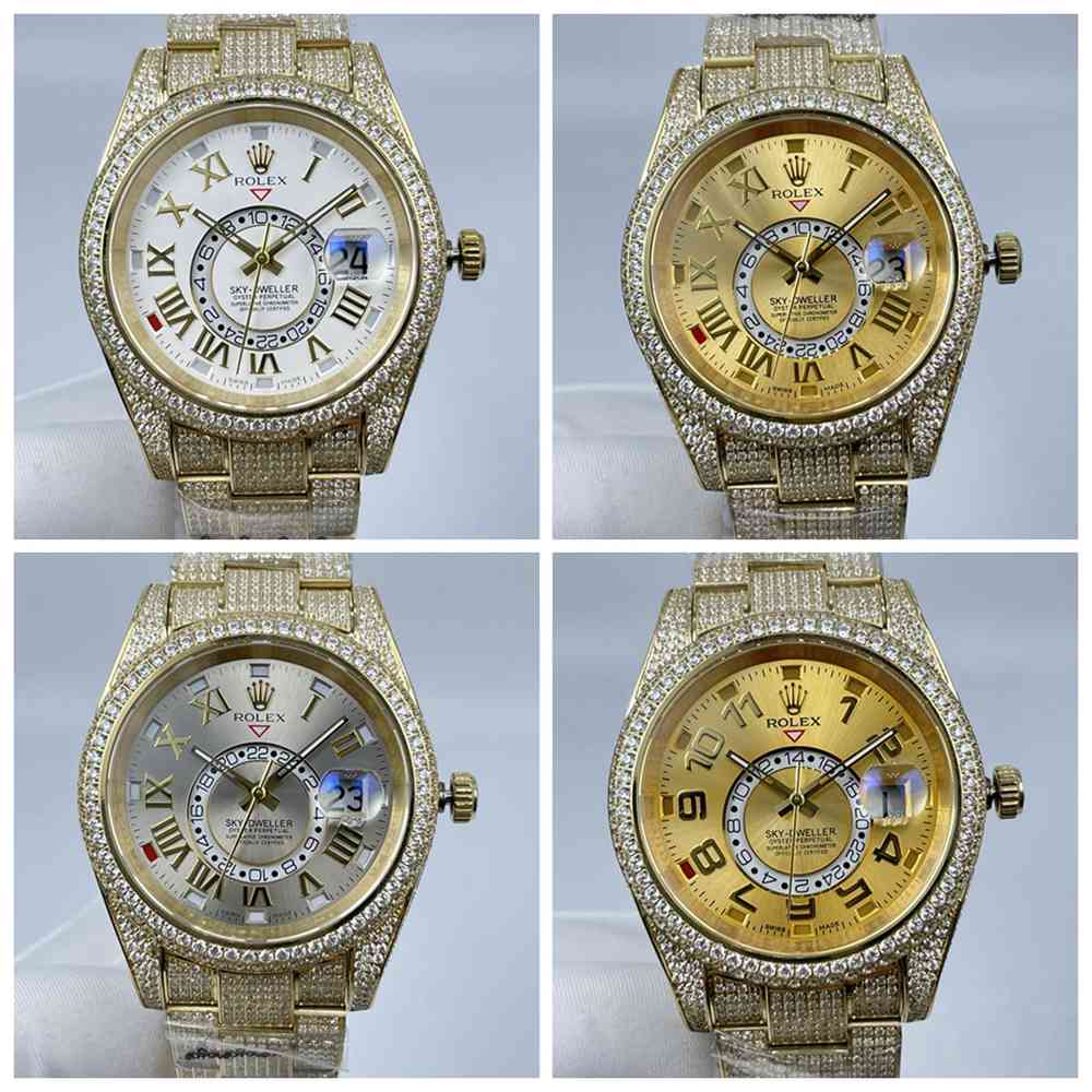 Sky-Dweller AAA full diamonds gold case 41mm zircon stones Roman numbers automatic men watches S115