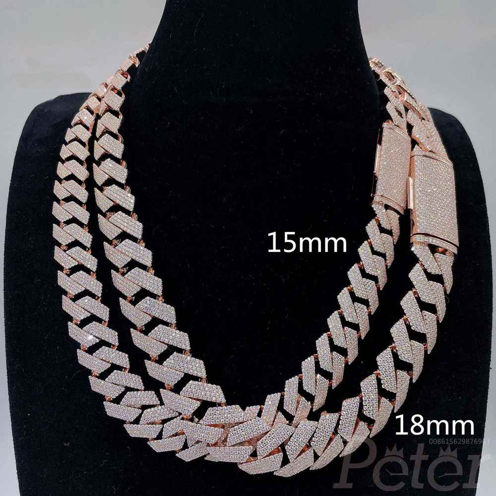 Cuban Chains 15mm 18mm Moissanite diamonds rose gold/silver S925 HipHop hot sales ZB6669