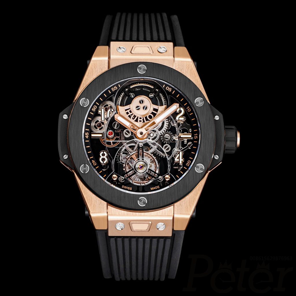 Hublot Big Bang Unico rose gold case black bezel black rubber strap real tourbillon HUB6035 1:1 grade WT440