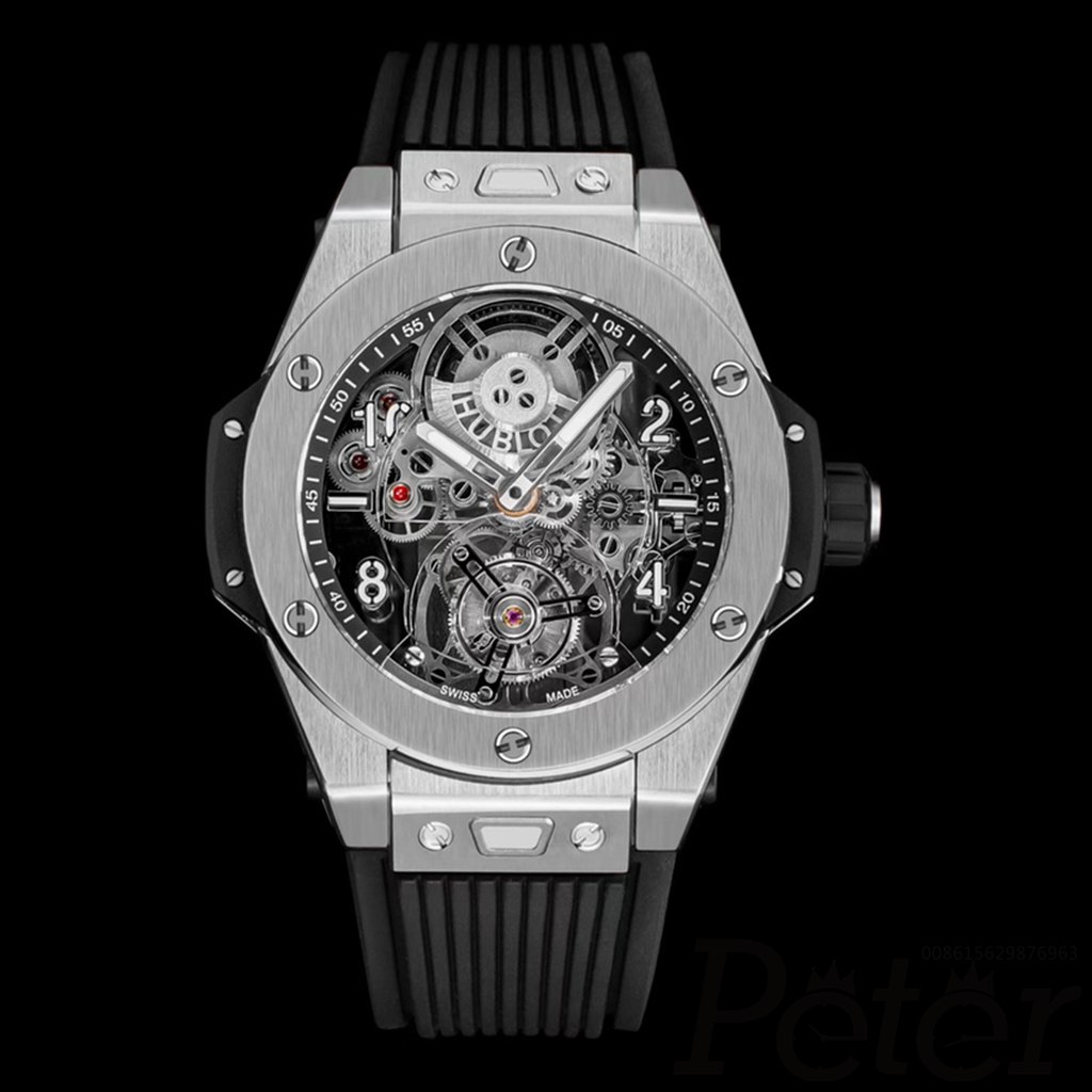 Hublot tourbillon 1:1 hands-winding HUB6035 silver skeleton case black rubber strap WT440