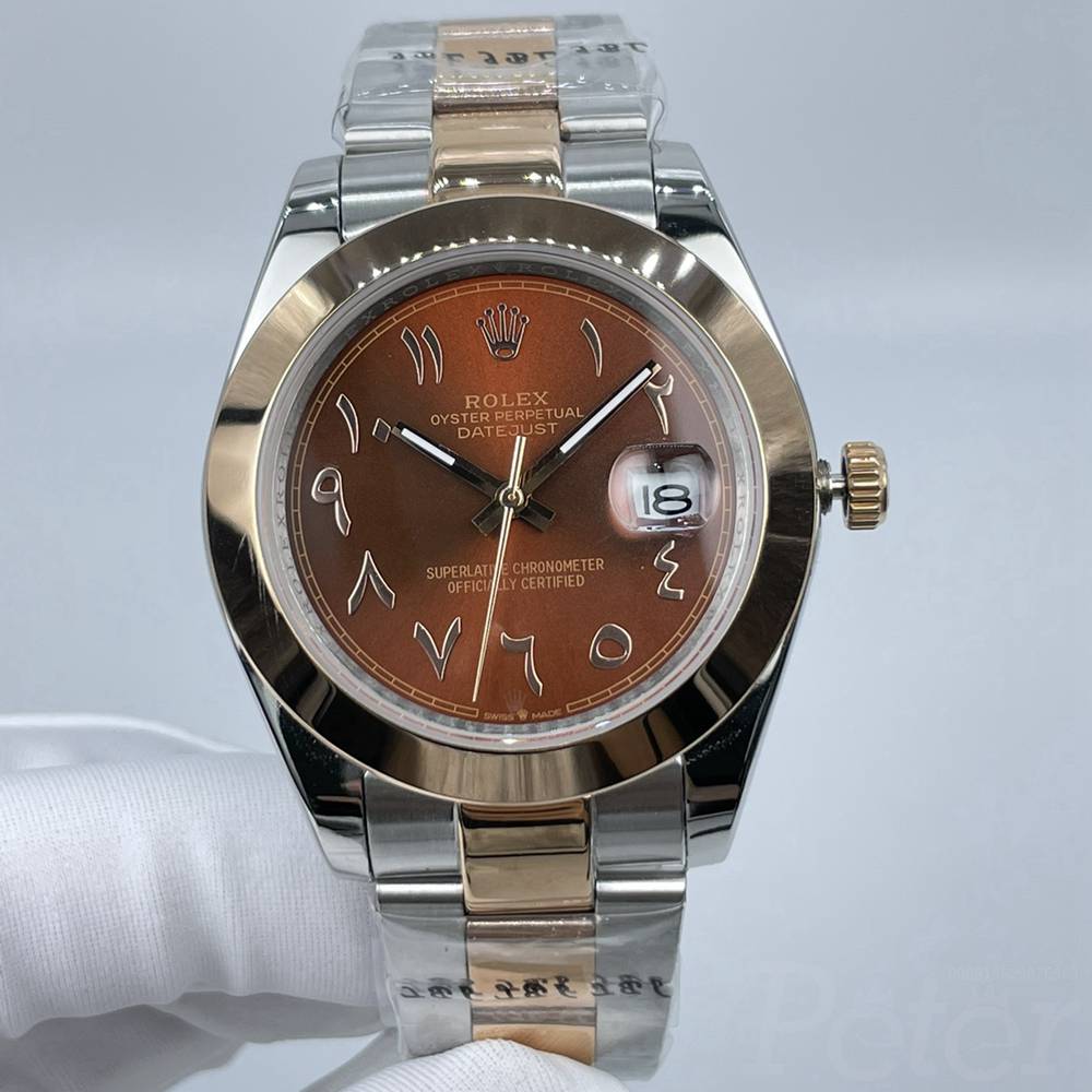 Datejust Arabic AAA rose gold 2tone case 41mm smooth bezel brown dial 2813 automatic Sxx