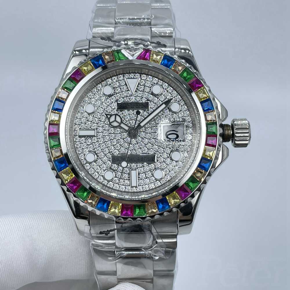 YM 40mm Yacht-Master diamonds dial rainbow baguette stones bezel AAA automatic men watch Sx