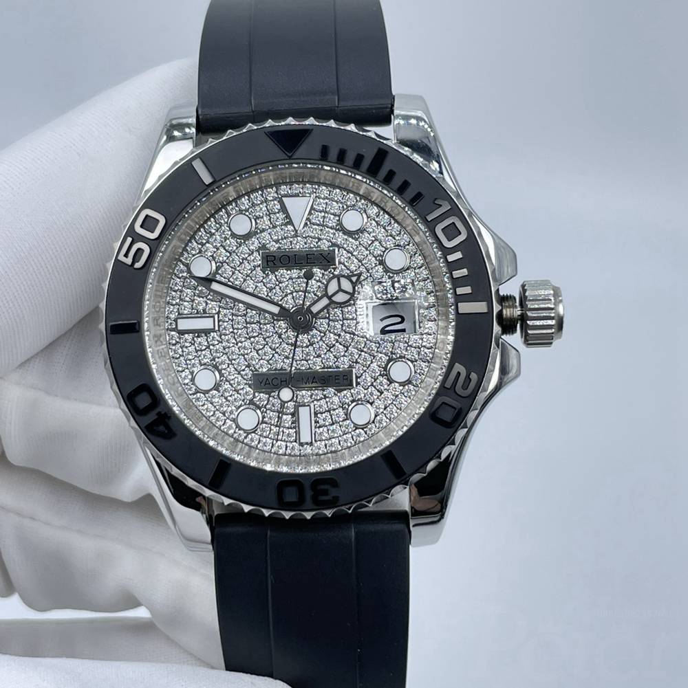 YM 40mm AAA silver case diamonds dial black rubber strap 2813 automatic men wristwatch Sx