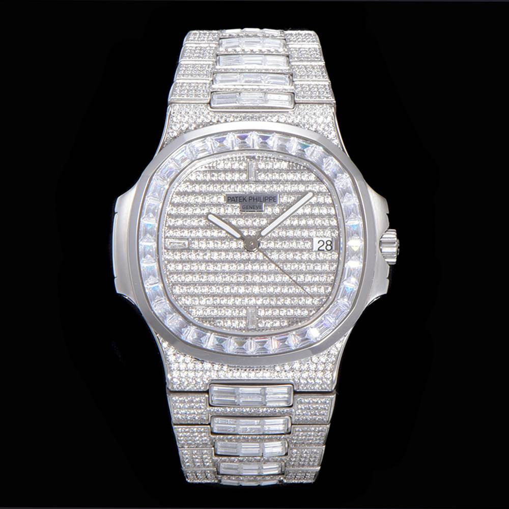 Patek Nautilus baguette diamonds bezel Cal.324 automatic high grade shiny men watch XDx