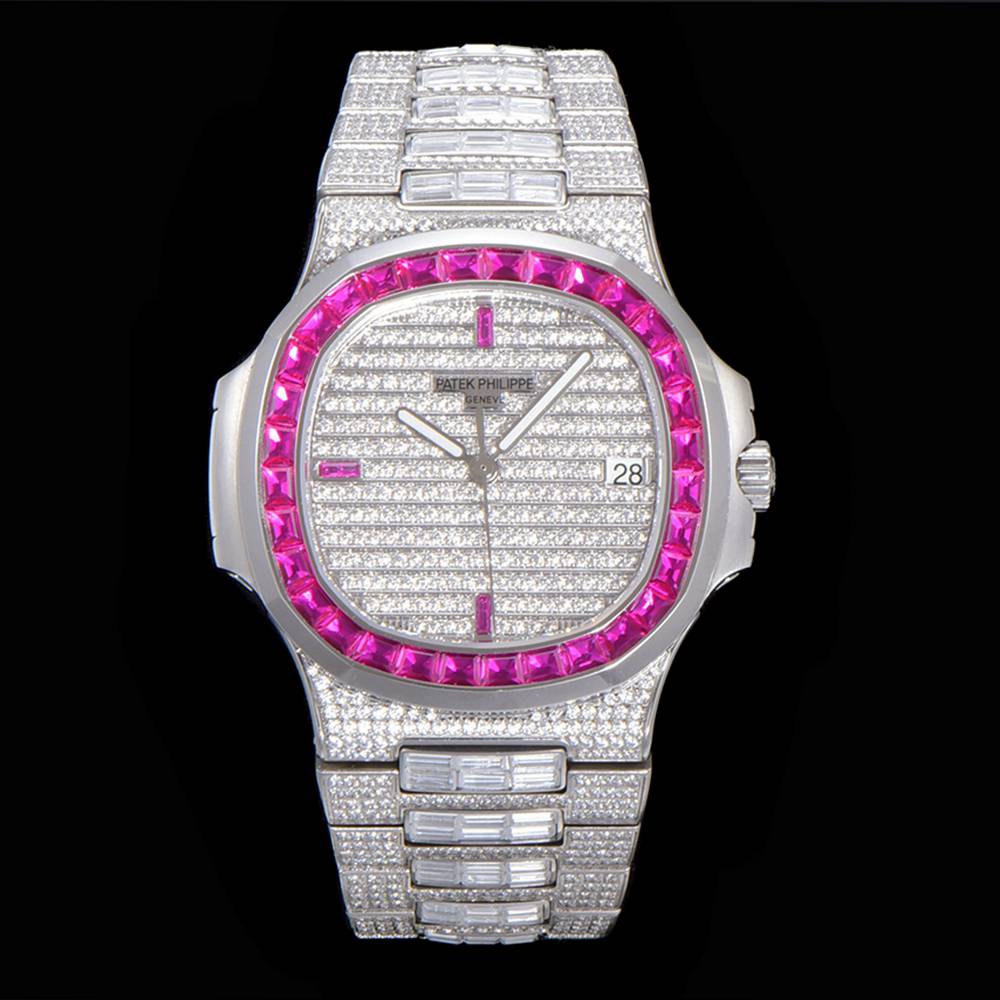 Patek Nautilus Baguette red stones swarovski diamonds high grade Cal.324 automatic men brand watch XDx