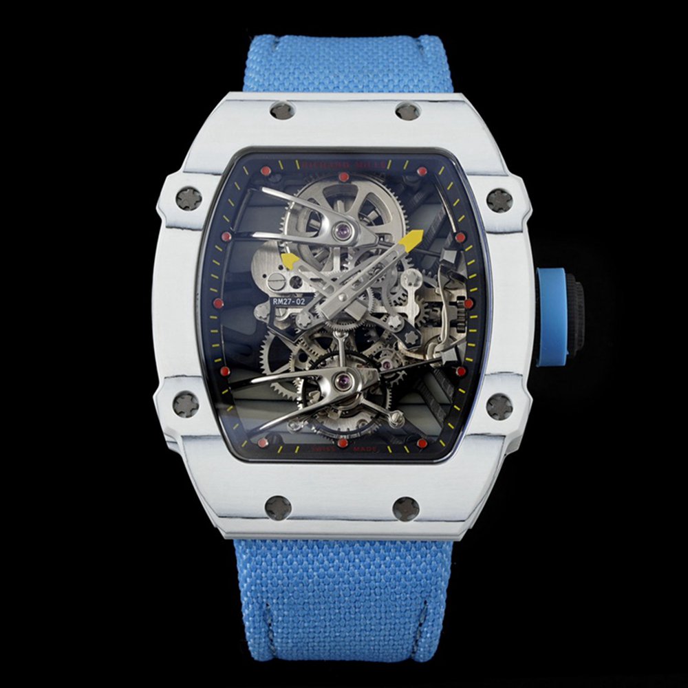 RM27-02 Rafael Nadal Tourbillon Skeleton white carbon case blue nylon strap RM factory top grade WT485