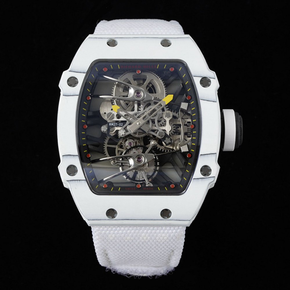 RM27-02 Rafael Nadal Tourbillon skeleton white carbon case white nylon strap 1:1 top RM factory WT485