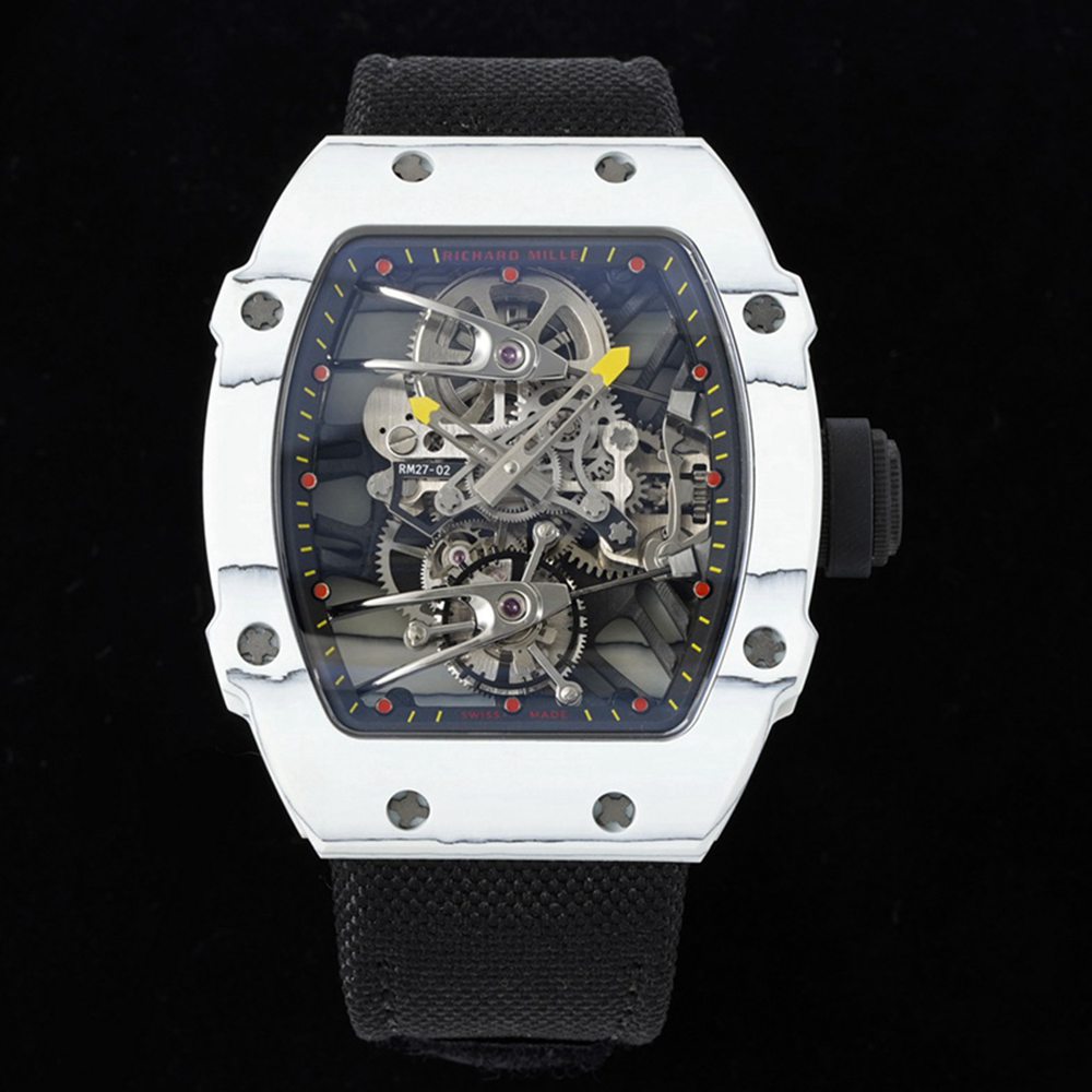 RM27-02 Rafael Nadal black nylon strap white carbon case skeleton dial RM factory real tourbillon movement WT485