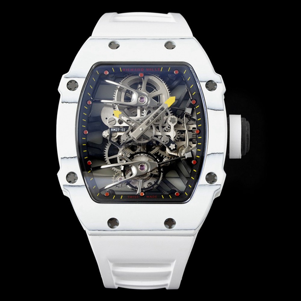 RM27-02 Rafael Nadal white rubber strap Skeleton carbon case RM factory real tourbillon movement WT485