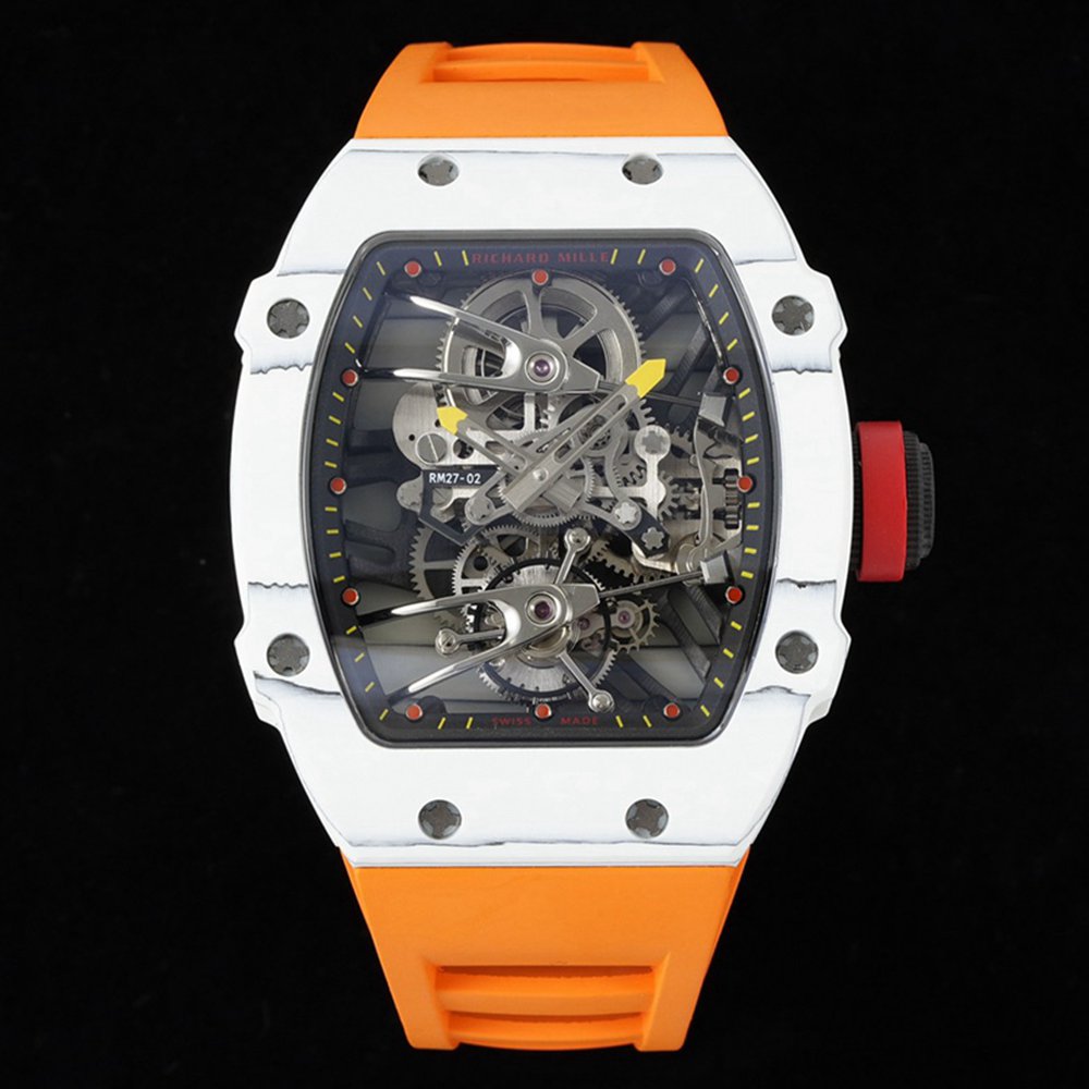 RM27-02 Rafael Nadal Carbon case skeleton dial orange rubber strap RM factory real Tourbillon movement WT485