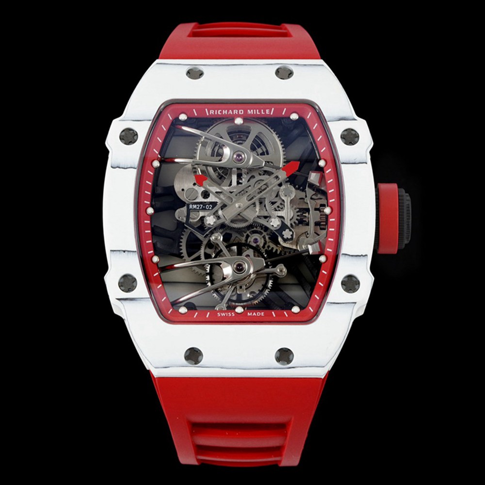 RM27-02 red rubber strap white carbon case skeleton dial Rafael Nadal Tourbillon RM factory WT485