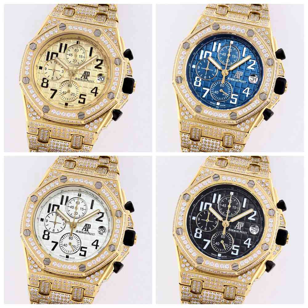 AP diamonds gold case 42mm AAA grade quartz full works gold/blue/whtie/black dials stopwatch
