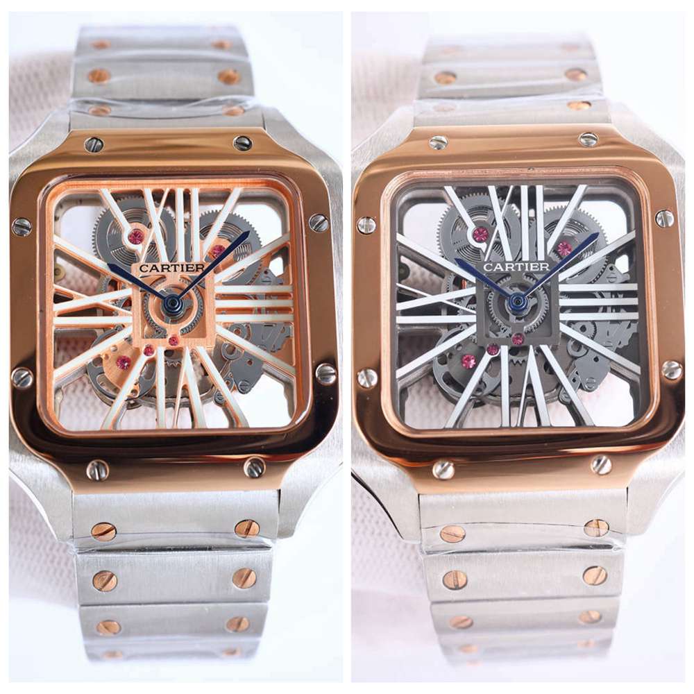 Cartier 2tone rose gold skeleton dial AAA quartz movement men fashion brand watches M