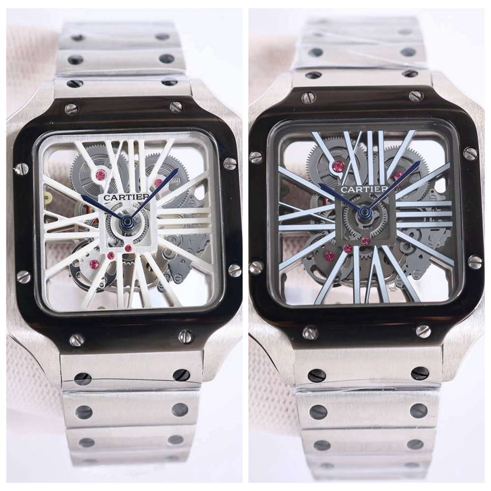 Cartier AAA skeleton 2tone black color Japan quartz movement silver case black bezel men watches M