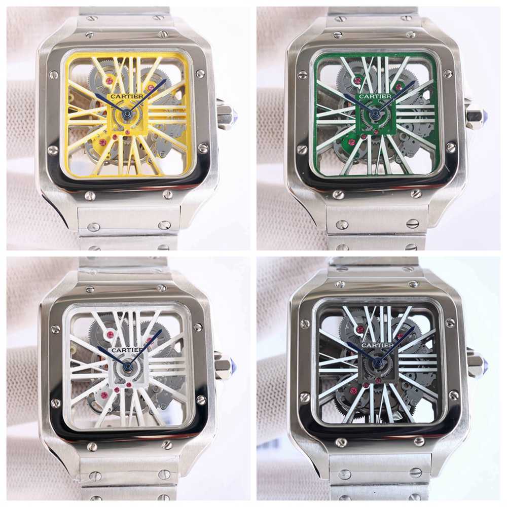 Cartier skeleton AAA quartz yellow/green/white/black dials silver case men watches M