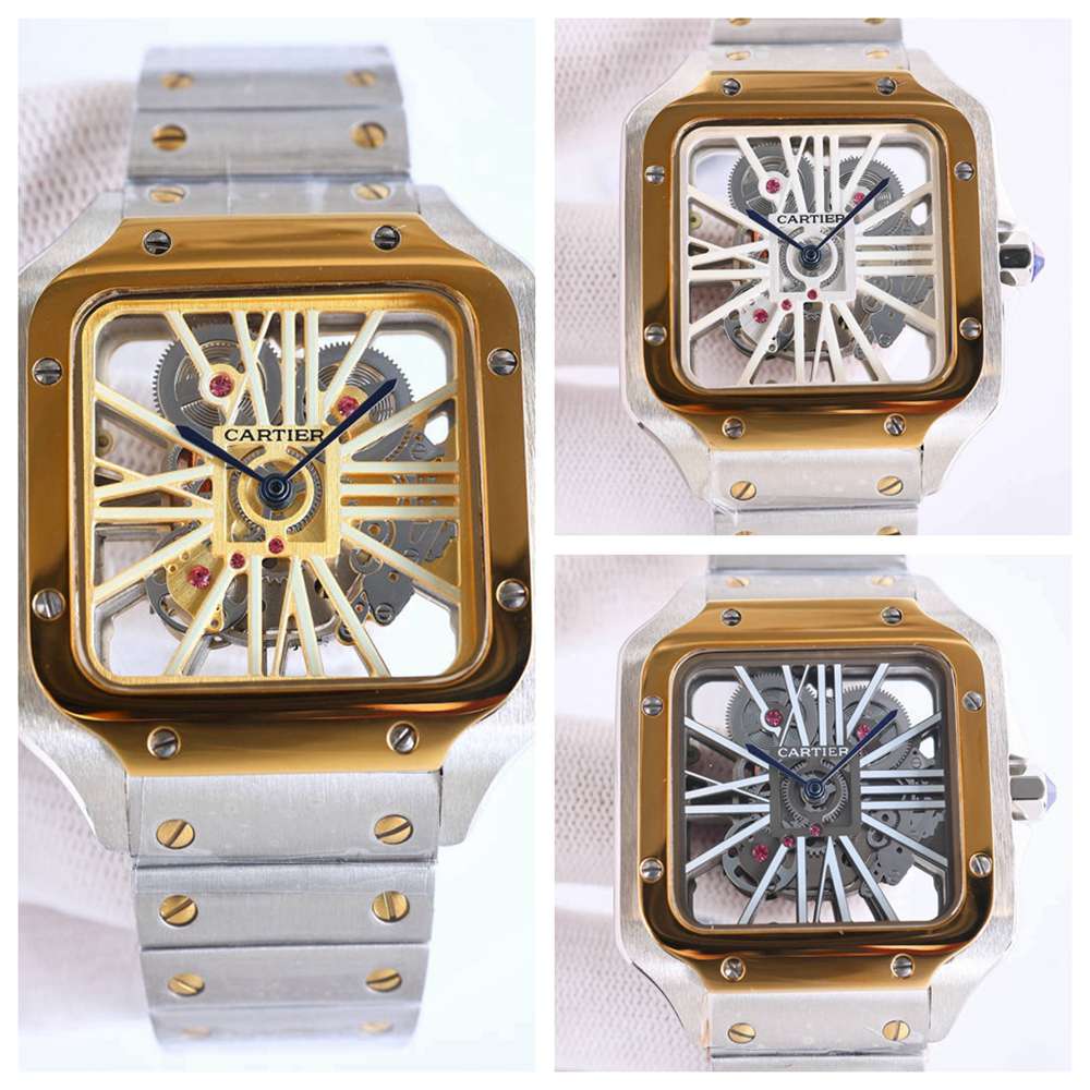 Cartier AAA skeleton 2tone yellow gold color quartz movement men brand watches M