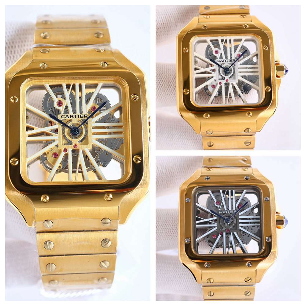 Cartier AAA yellow gold skeleton case quartz movement men wristwatch M030
