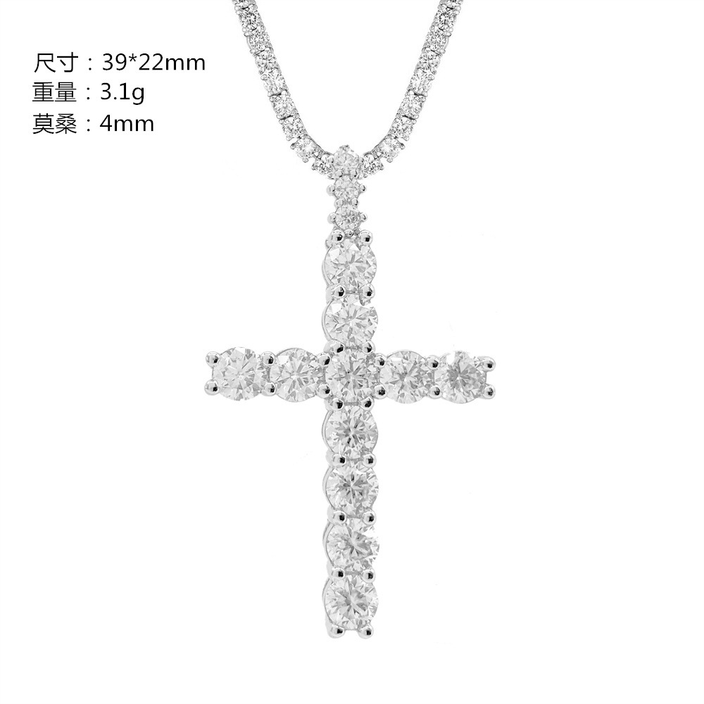 Pendant Hip-hop 925 silver inlaid 4mm Moissanite diamonds cross pendant for necklace FP1694