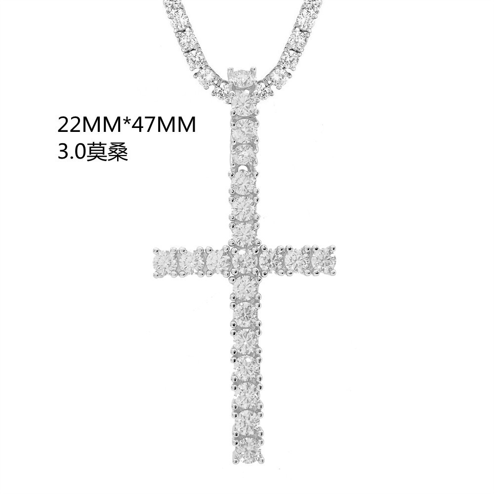 Pendant Cross 925 Silver Moissanite diamonds 3.0mm 22x47mm Cross Hip-Hop Pendant FP1711