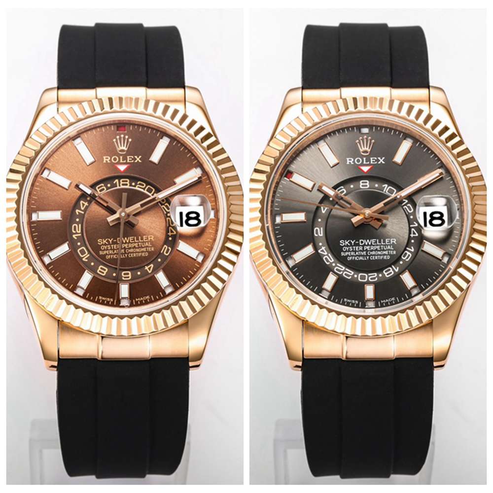 Sky-Dweller 42mm 9001 automatic Ring Command bezel rose gold case black rubber strap sapphire crystal WT15