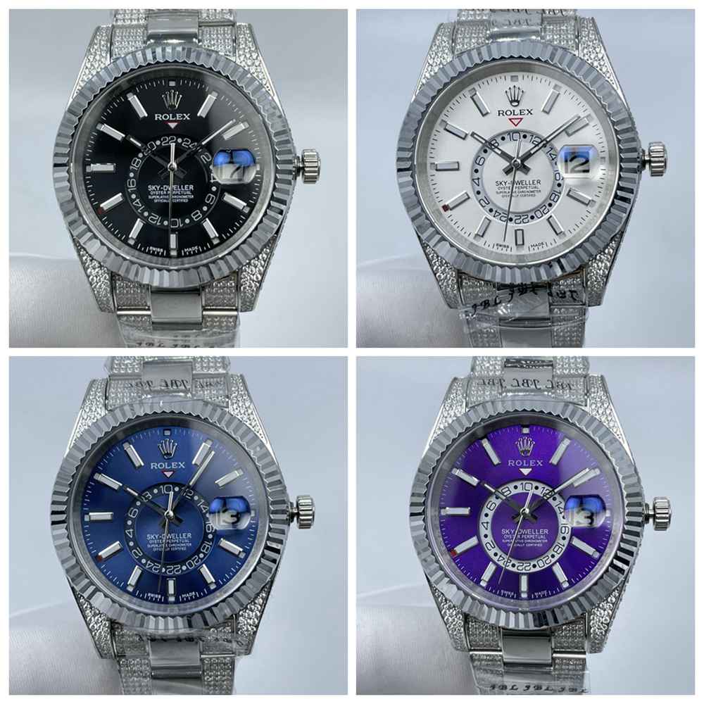 Sky-Dweller AAA silver diamonds case new style strap black/white/blue/purple dials 2813 automatic S07