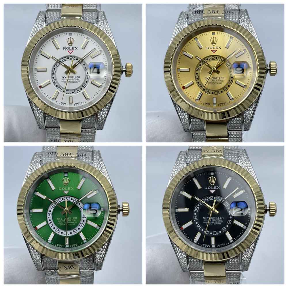 Sky-Dweller AAA 2tone gold case new style diamonds strap whtie/gold/green/black dials 2813 S07