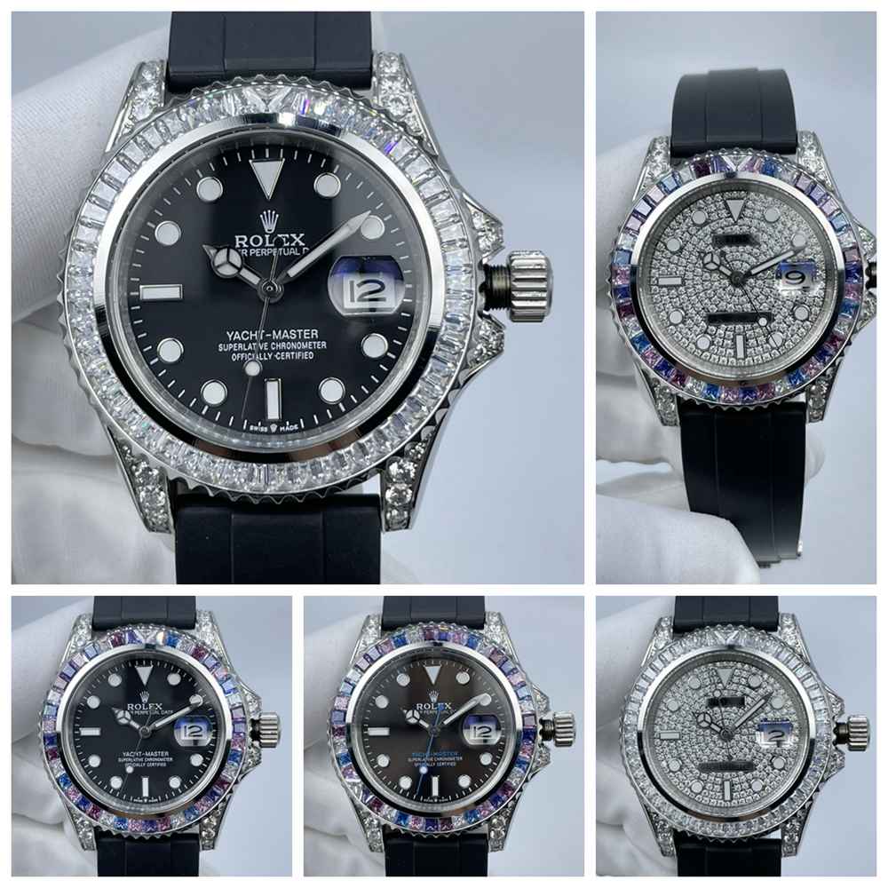 YM AAA 40mm baguette diamonds bezel black rubber strap automatic 2813 movement men watches S038