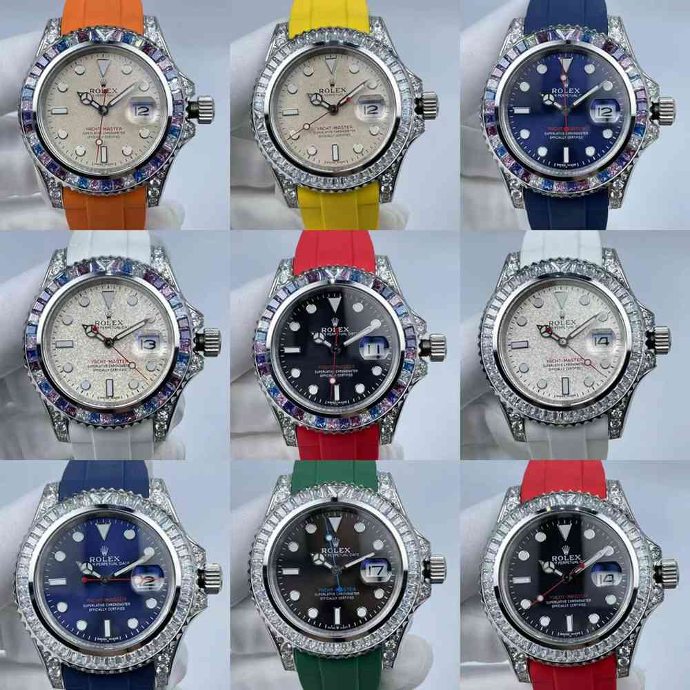 YM baguette diamonds bezel AAA automatic 2813 movement rubber strap men different color watches S038