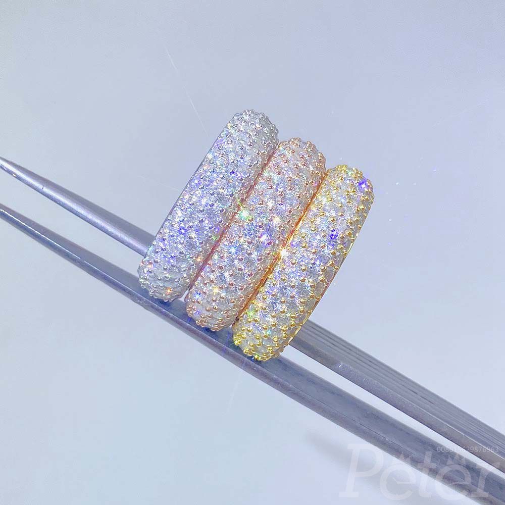 Rings Hip-Hop 925 Silver Set VVS Four Rows Round Moissanite diamonds can pass diamonds tester 192usd