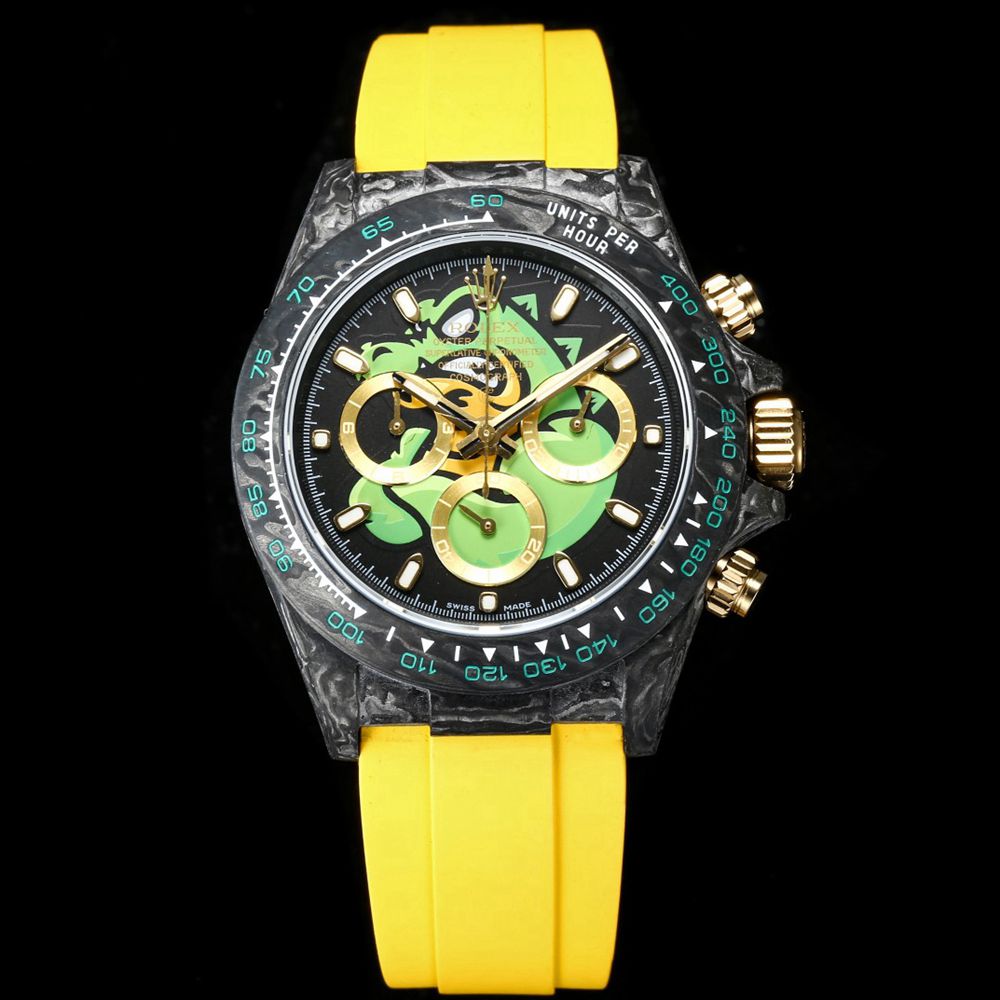 Daytona Carbon case yellow rubber strap TW factory 7750 automatic men full works stopwatch XD