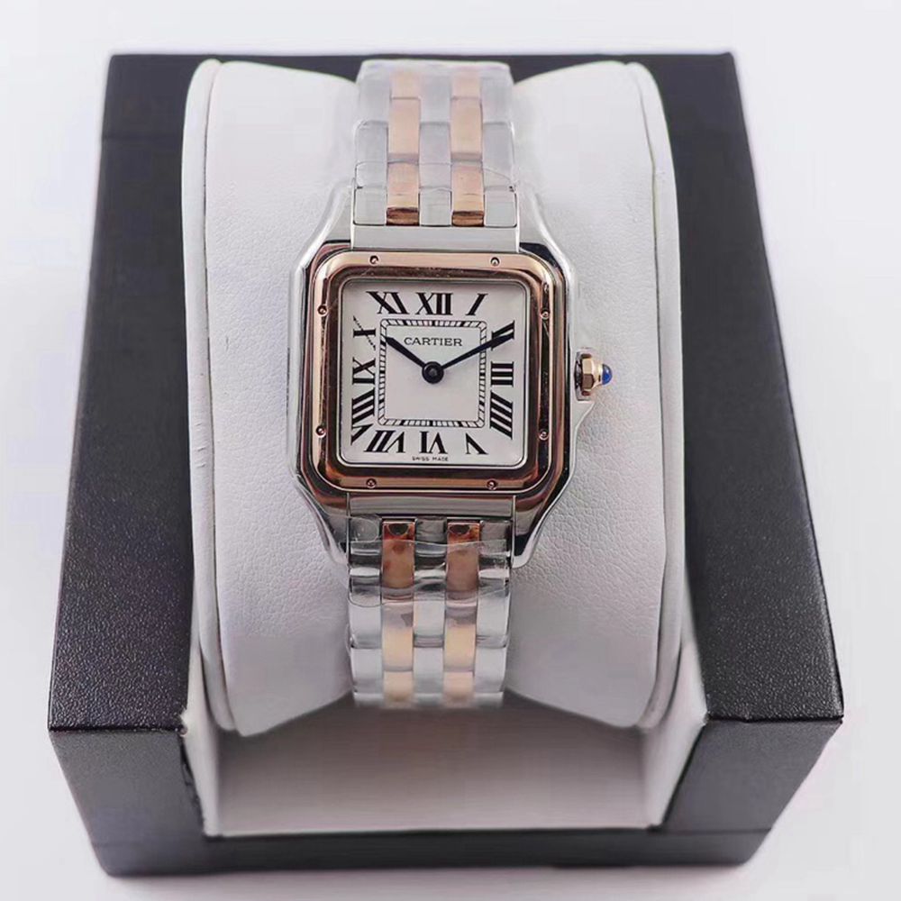 Cartier lady rose gold 2tone case white dial roman numbers quartz movement 22mm and 27mm both available HZ