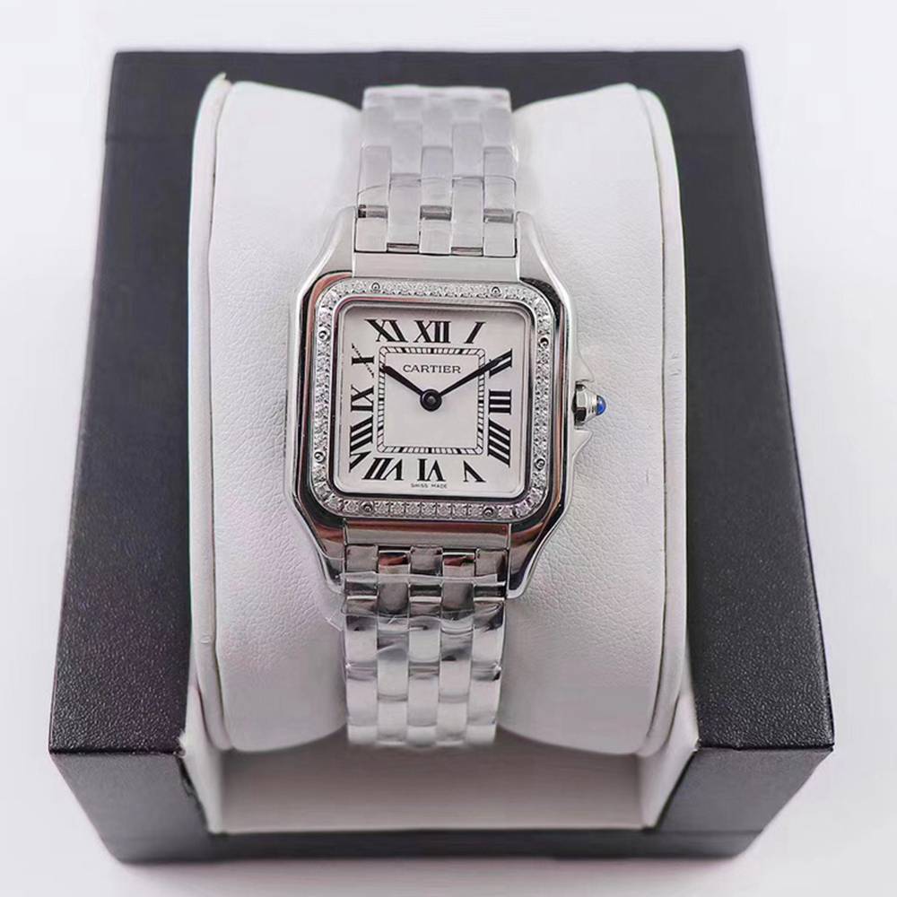 Cartier AAA women watch silver case diamond-set bezel white dial Roman numbers quartz movement 22mm and 27mm two sizes HZ