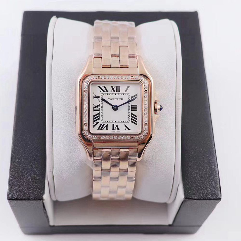 Cartier AAA women rose gold case white dial roman numbers quartz movement 22mm and 27mm HZ