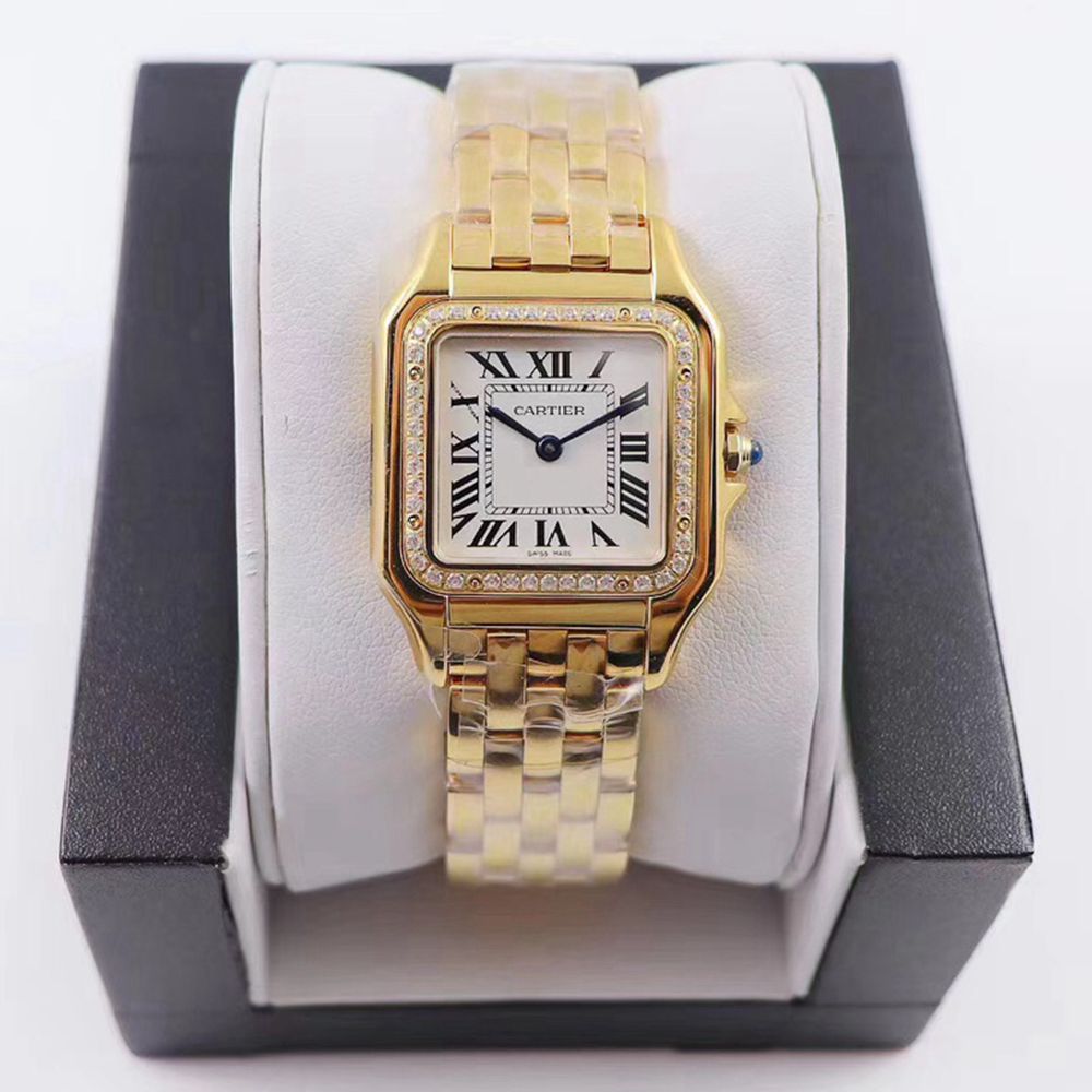 Cartier AAA gold case white dial roman numbers diamond-set bezel quartz movement women sizes 22mm and 27mm HZ