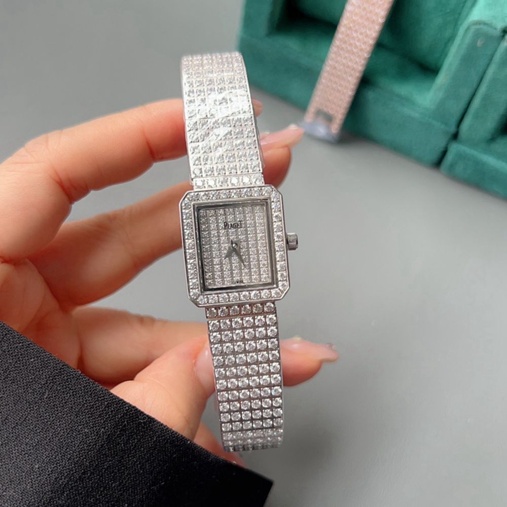 Piaget full diamonds silver case quartz movement women size 20mm shiny fashion lady watch WS075