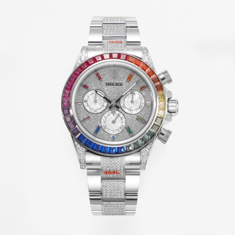 Daytona MS factory 7750 automatic Rainbow bezel diamonds face full chronograph functions men stopwatch XD2