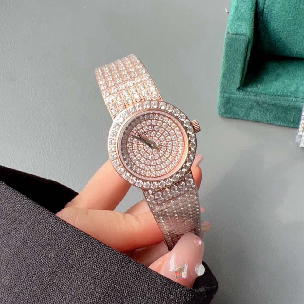 Piaget women diamonds rose gold case 23mm quartz movement diamonds face shiny fashion watch WS08