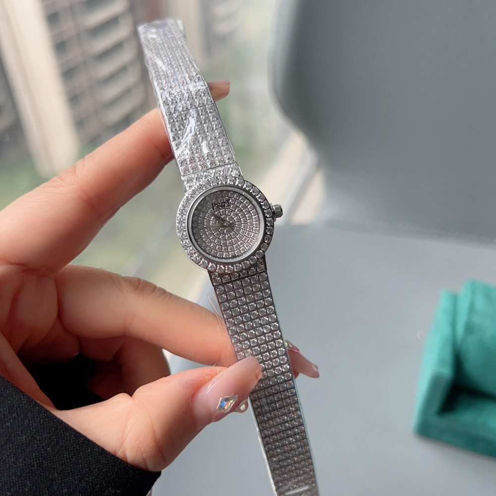 Piaget full diamonds silver case 23mm women size quartz movement fashion shiny watch WS075