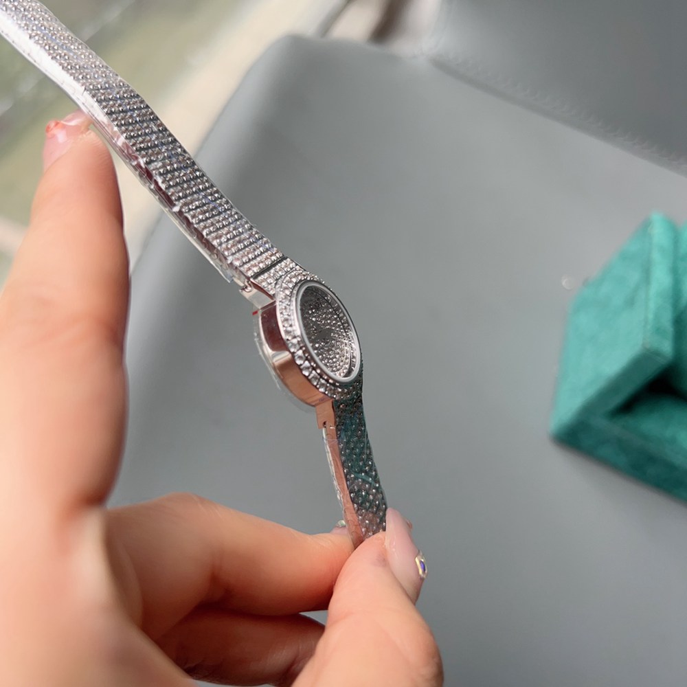 Piaget full diamonds silver case 23mm women size quartz movement fashion shiny watch WS075