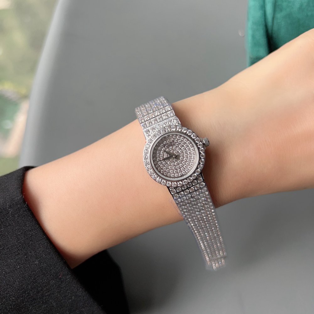 Piaget full diamonds silver case 23mm women size quartz movement fashion shiny watch WS075