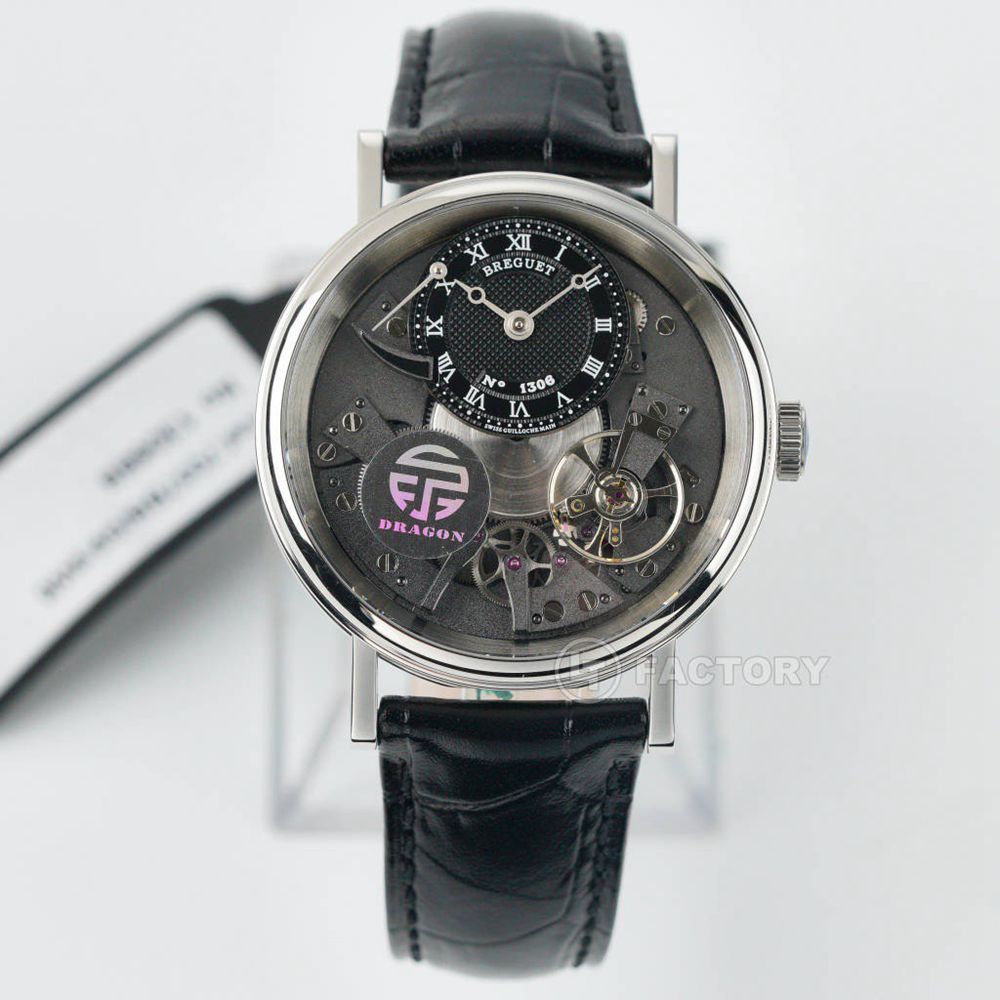 Breguet Tradition LT factory silver case 41mm hands-winding movement black leather strap luxury men watch M180
