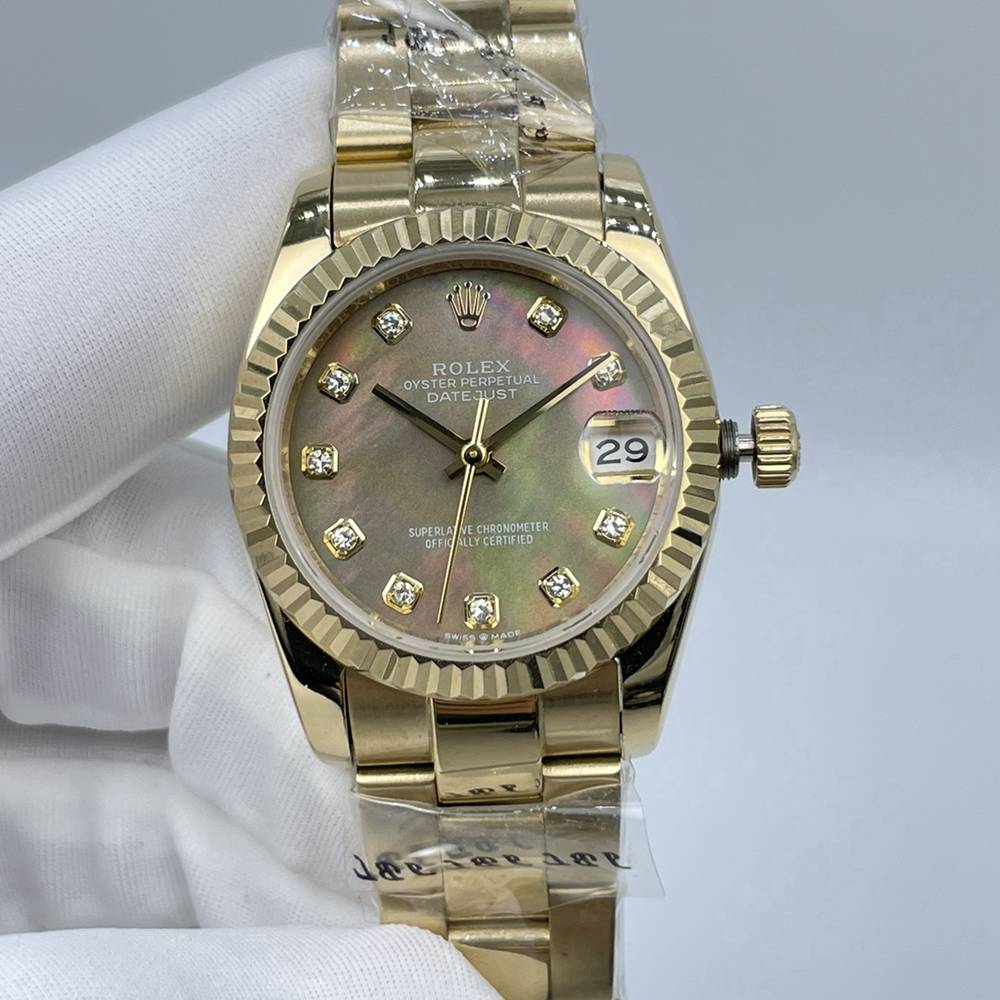 Datejust AAA 31mm gold case black pearl dial fluted bezel oyster band automatic women watch S