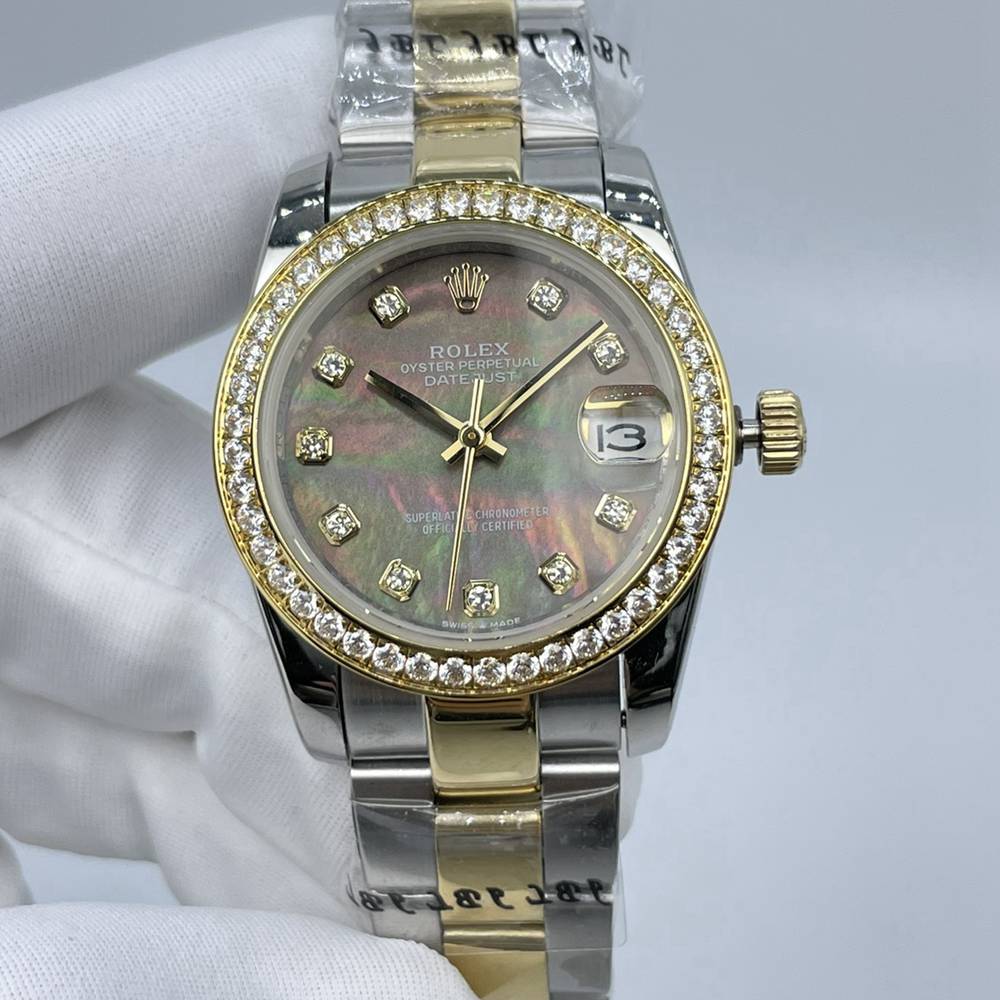 Datejust AAA 31mm 2tone gold case diamonds bezel black pearl dial oyster band automatic women watch S
