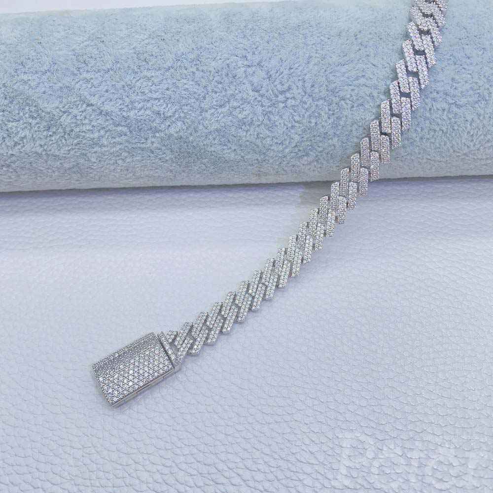 Cuban chain New model S925 silver Moissanite stone 10mm wide double row bracelet FH1823