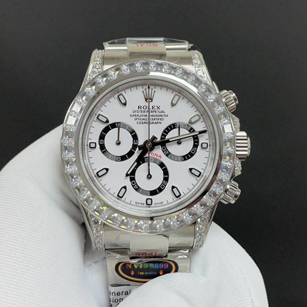 Daytona white dial 7750 automatic full chronograph function baguette stones bezel TW factory stopwatch WT155